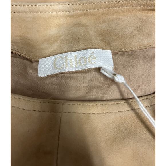 CHLOE Beige 100% Lambskin Suede Paneled 3/4 Sleeve Boat Neck Jacket Top 36 US 4 - Picture 3 of 5